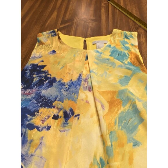 H&M Midi Summer Dress Sz 12 Floral Yellow Purple Sleeveless Cottagecore - Picture 12 of 16